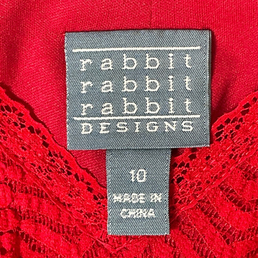 Rabbit Rabbit Rabbit Designs Dress Sz 10 Red Lace Flutter Sleeve Boho Classic - Picture 3 of 15